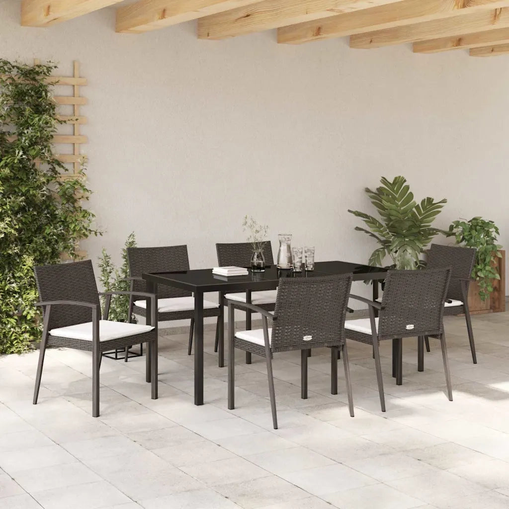 Set da Pranzo per Giardino 7 pcs Marrone e Nero Rattan in PE 3379062
