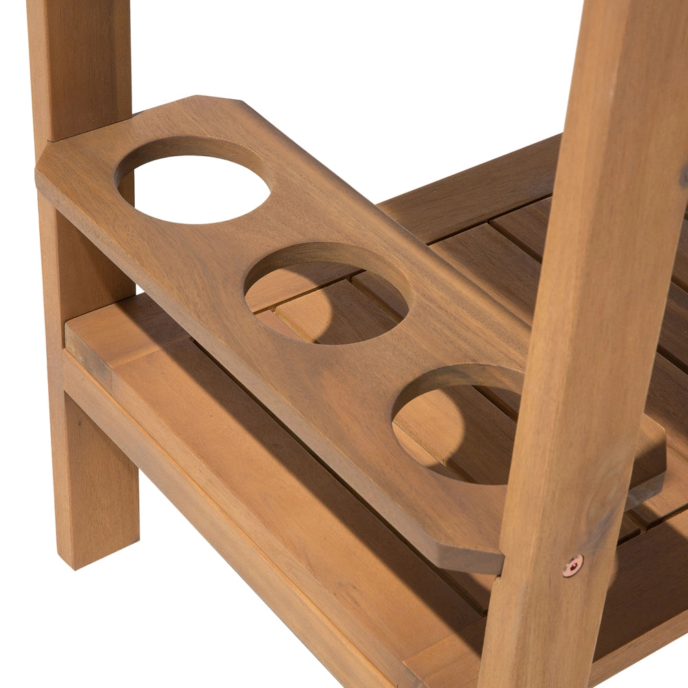 Carrello da giardino in legno di acacia chiaro Carrello da tè a 2 piani con ruote con portabottiglie
