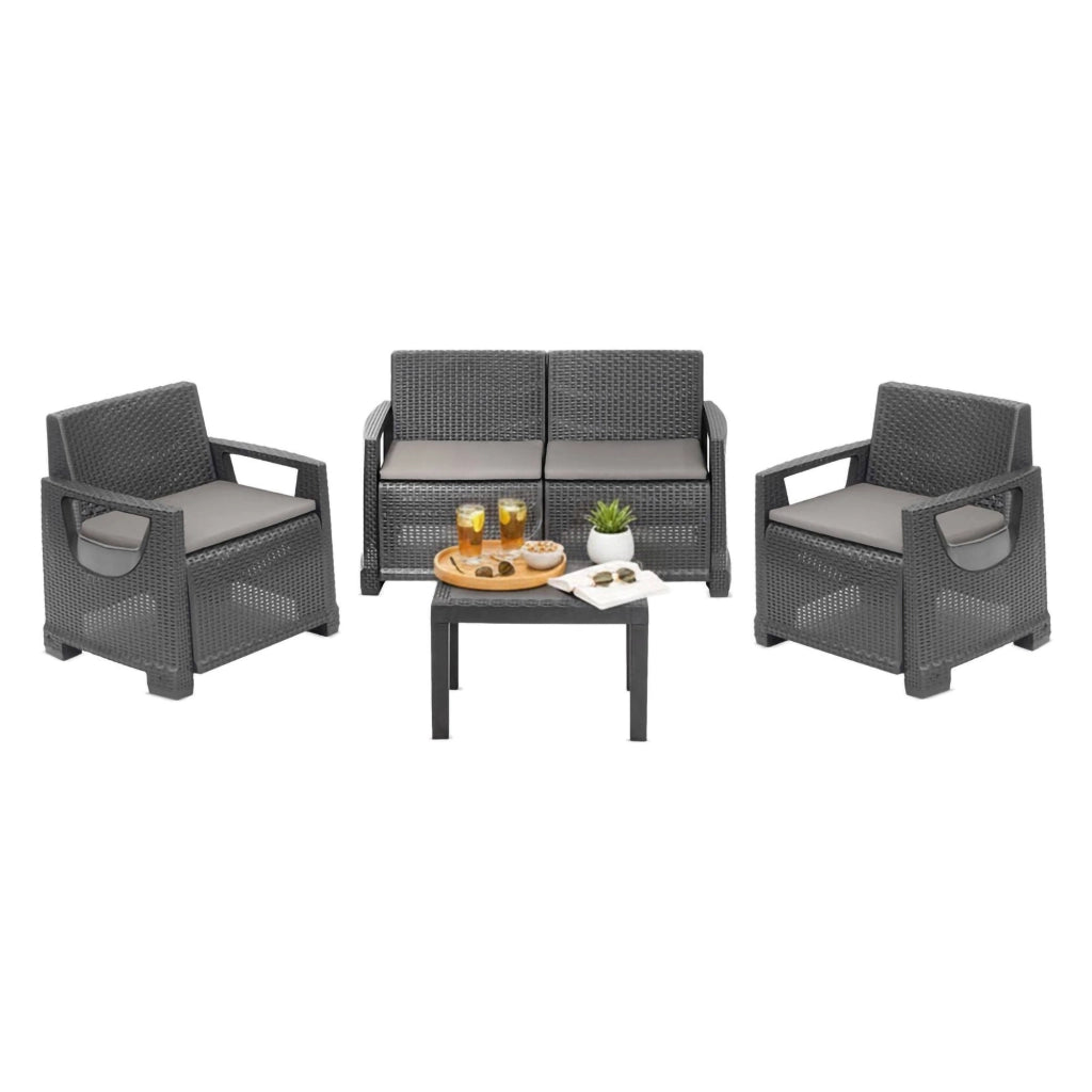 Salottino Outdoor Mioglia, set Salotto da Esterno 4 Posti Made in Italy, Grigio Antracite
