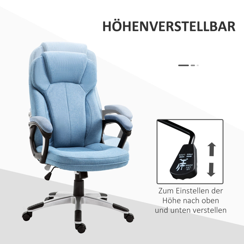 Sedia da ufficio ergonomica con schienale alto, funzione oscillante e altezza regolabile in schiuma azzurro chiaro