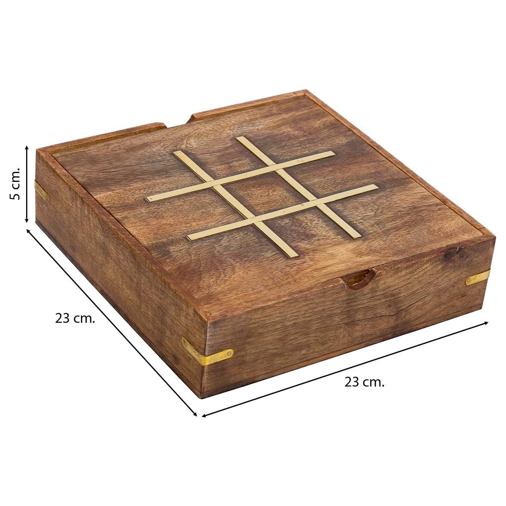 Gioco 5 in 1 (3 di fila+Domino+dadi+2 carte+solitario) in scatola legno marrone 23x23xh