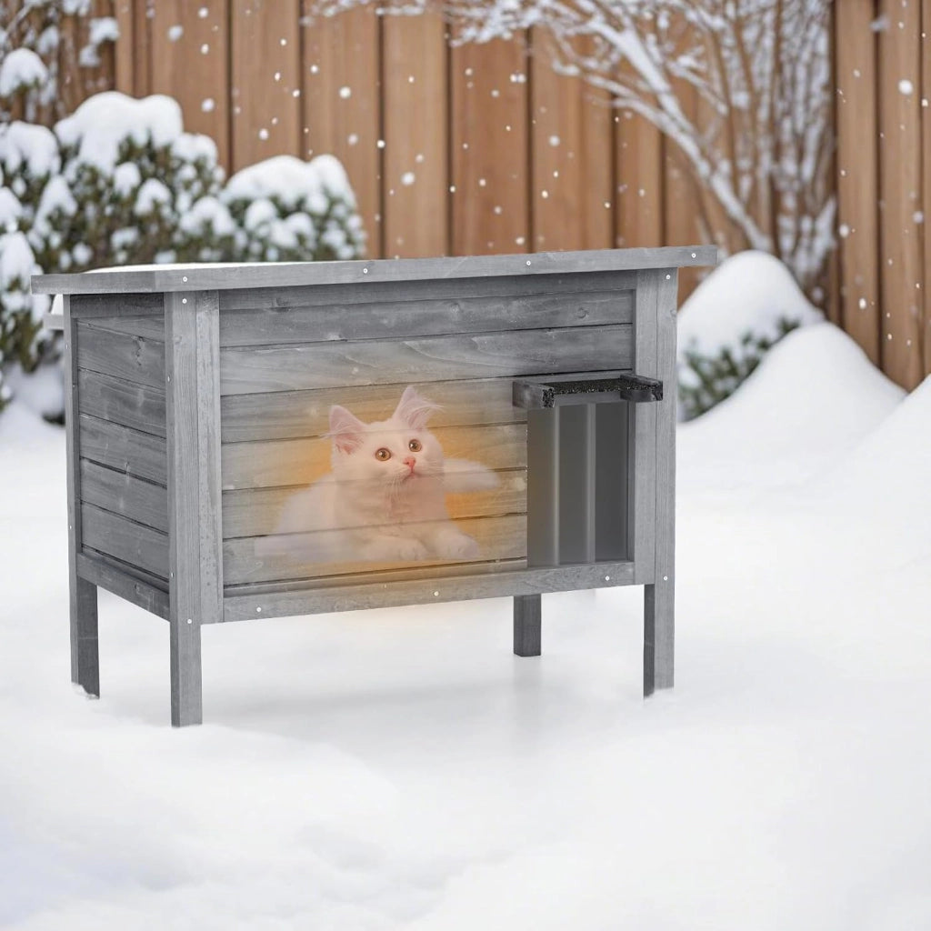 Cuccia per Gatti da Esterno Inverno, Cassetta per Gatti Impermeabile in Legno con Isolamento in Schiuma, 2 Comparti Spaziosi, Tetto Apribile in Asphalt e Porta, 88 x 55 x 71 cm (Grigio)