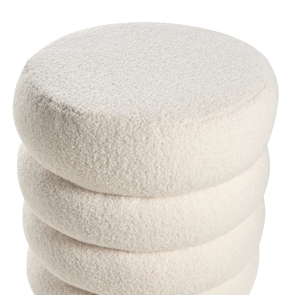 Poggiapiedi Bianco sporco Boucle Round Pouf imbottito Glam Ottomane Mobili Soggiorno
