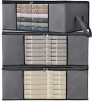 Tas di stoccaggio per capi (35 l, confezione da 3) realizzato con 150 gram di tessuto non tessuto a bassa assorbimento, spesso extra per lo stoccaggio sotto il letto. Questa tasca di stoccaggio per coperte tiene i tuoi abiti organizzati.