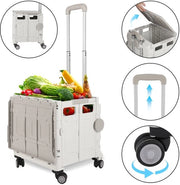 Carrello per spese - con 4 ruote fino a 55 KG - Carrello per spese - 50 L - per spese, viaggi e campeggio - bianco