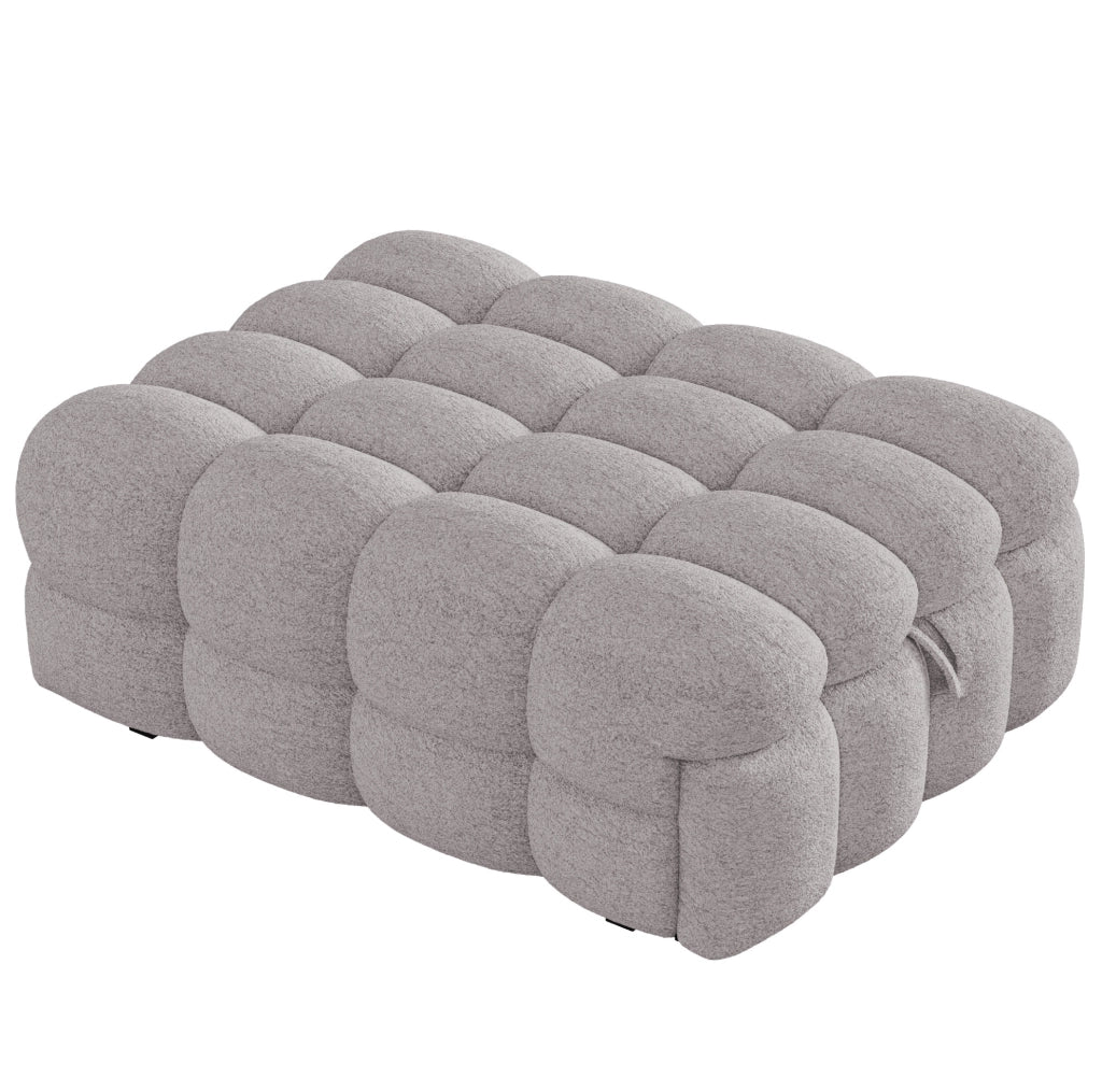 Divano Letto Singolo 2-in-1 con Pouf Estraibile in Bouclé Grigio