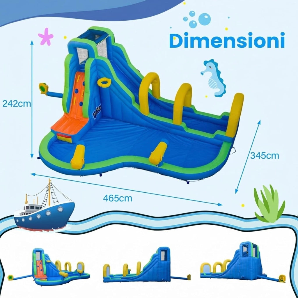 Castello Gonfiabile Per Bambini, Con Scivolo, Piscina e Muro Arrampicante, Per 4 Bambini 4-12anni, Con Borsa di Trasporto e Kit di Riparazione, Regalo Perfetto per Bambini (Senza soffiatore)