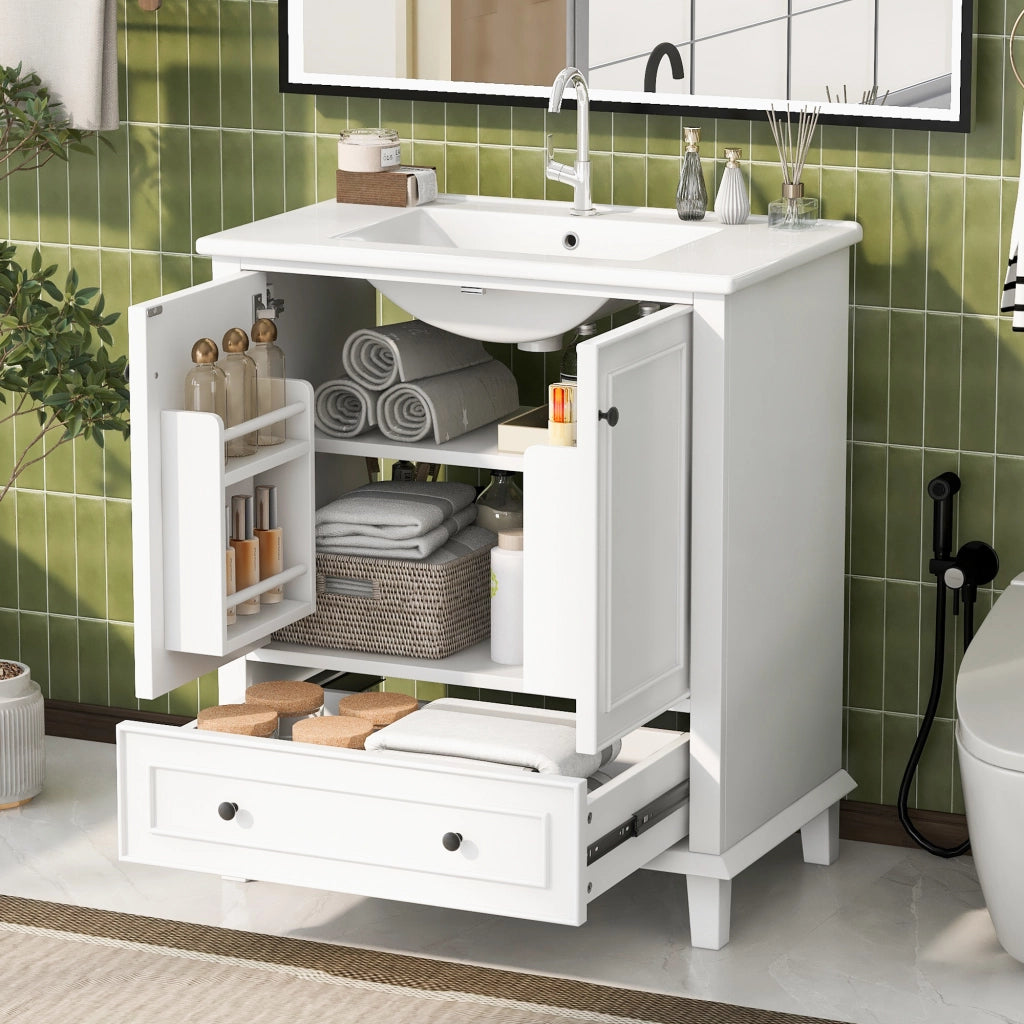 Mobile bagno sospeso con lavabo in ceramica integrato, bianco, 76 x 46 x 87 cm