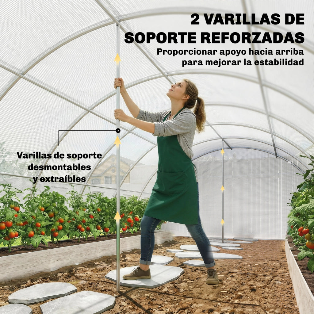 Serra da Giardino Tunnel con 2 Porte Avvolgibili e Finestre in Rete - Xylo - Copertura PE Anti-UV Bianco
