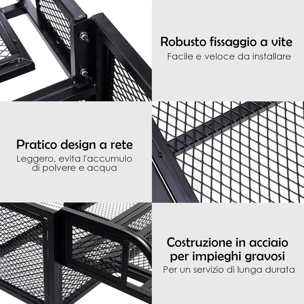 Cestino Portapacchi ATV/UTV, Portapacchi Universale con Design a Rete e Struttura in Metallo, Portapacchi Quad Posteriore per ATV, 104 x 67 x 31,5 cm