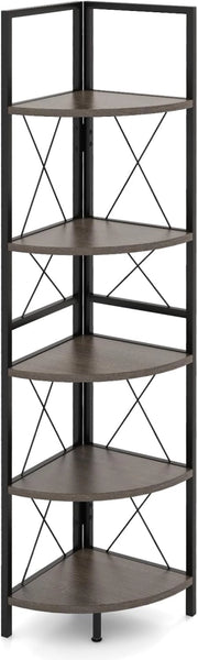 Mensola Angolare a 5 Ripiani, Scaffale Industriale con Struttura, Unità di Stoccaggio Multiuso per Soggiorno, Camera da Letto e Cucina, Marrone/Grigio (Grigio Rovere)