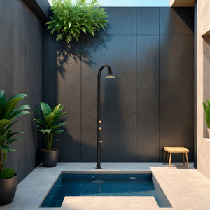 Doccia da Giardino in Alluminio Rubinetteria e Soffione Oro Sined Luna Alu Nero