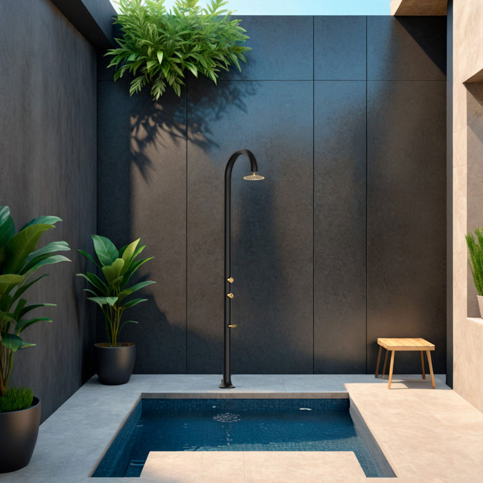 Doccia da Giardino in Alluminio Rubinetteria e Soffione Oro Sined Luna Alu Nero