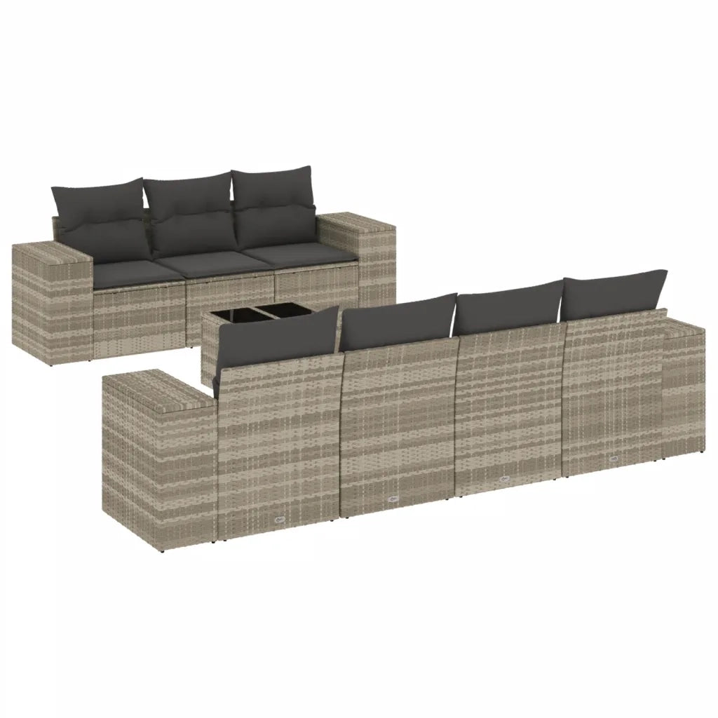 Set Divano da Giardino 8pz con Cuscini Grigio Chiaro Polyrattan 3254669