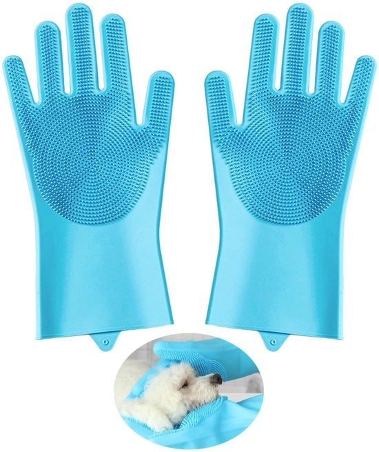 Manicotti per cani in silicone blu - 1 coppia - trattamento pelle - detergente per cani - utilizzo comodo - manicotti per lavaggio cani