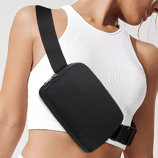 Ritstas con cinturino regolabile, tessuto nylon, 2 tasche principali e tasche laterali, chiusura a zip, per uomo e donna, colore bianco