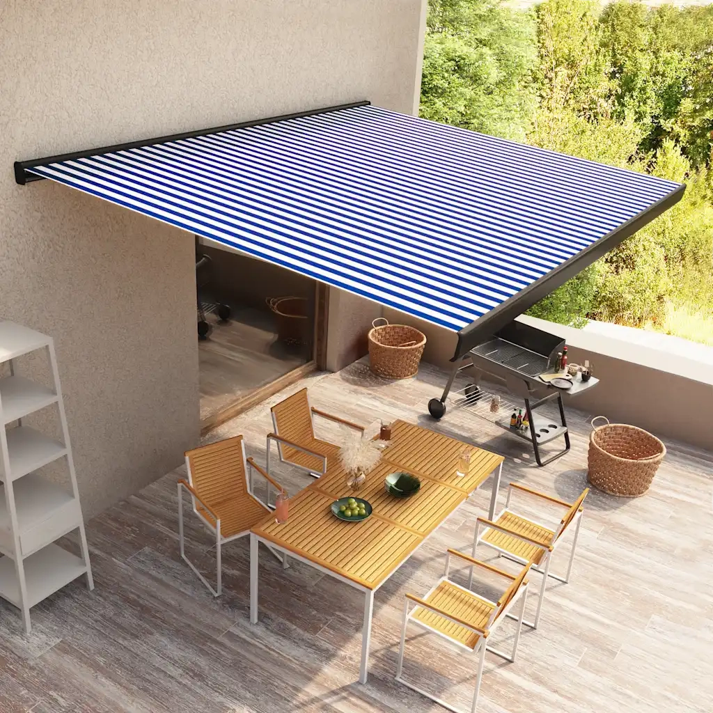 Tenda a Cassonetto Motorizzata 400x300 cm Blu e Bianco