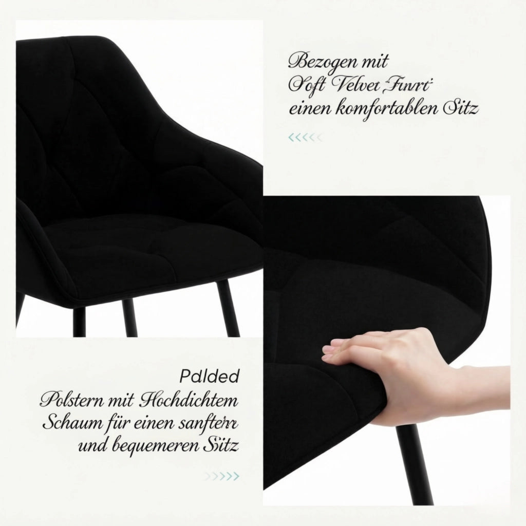 SEDIE Imbottite Set da 2 pezzi 45,5x45x83,5 cm Velluto Nero