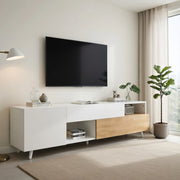 Cassettiera per TV bianca e naturale in truciolato lunghezza 180 cm