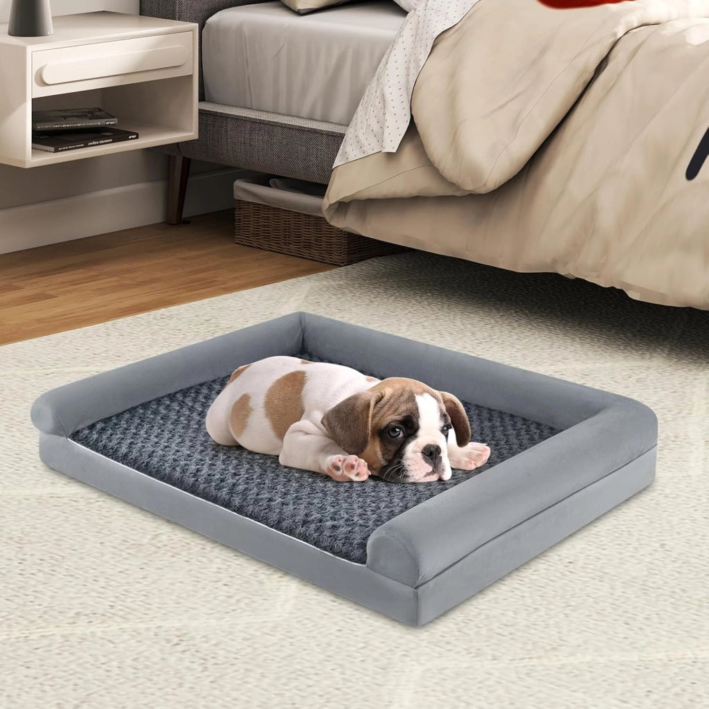 Cuccia Cane Interno in Schiuma, Brandina per Cani con Cuscino, Copertura Rimovibile e Tessuto Interno Impermeabile, Lettino per Animali Domestici, Grigio (113 x 89 x 18 cm)