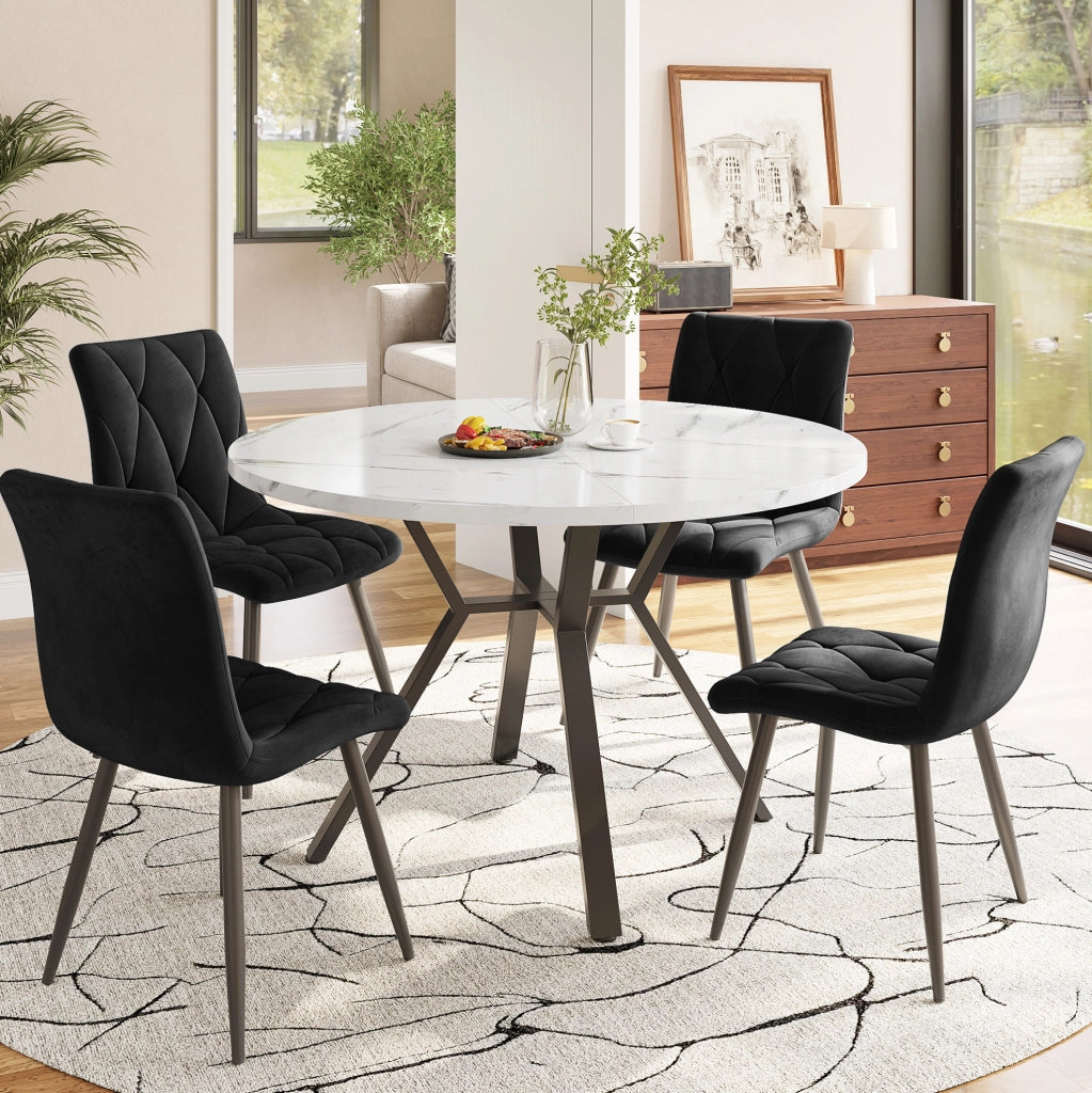 Tavolo da pranzo rotondo Ø100 cm effetto marmo in MDF