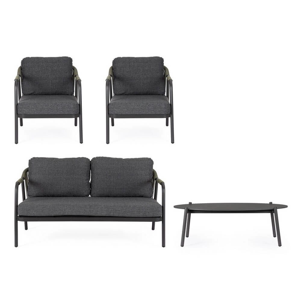 Set da 4 Salotto da Esterno in Alluminio con Cuscini e Corda - VERALIS