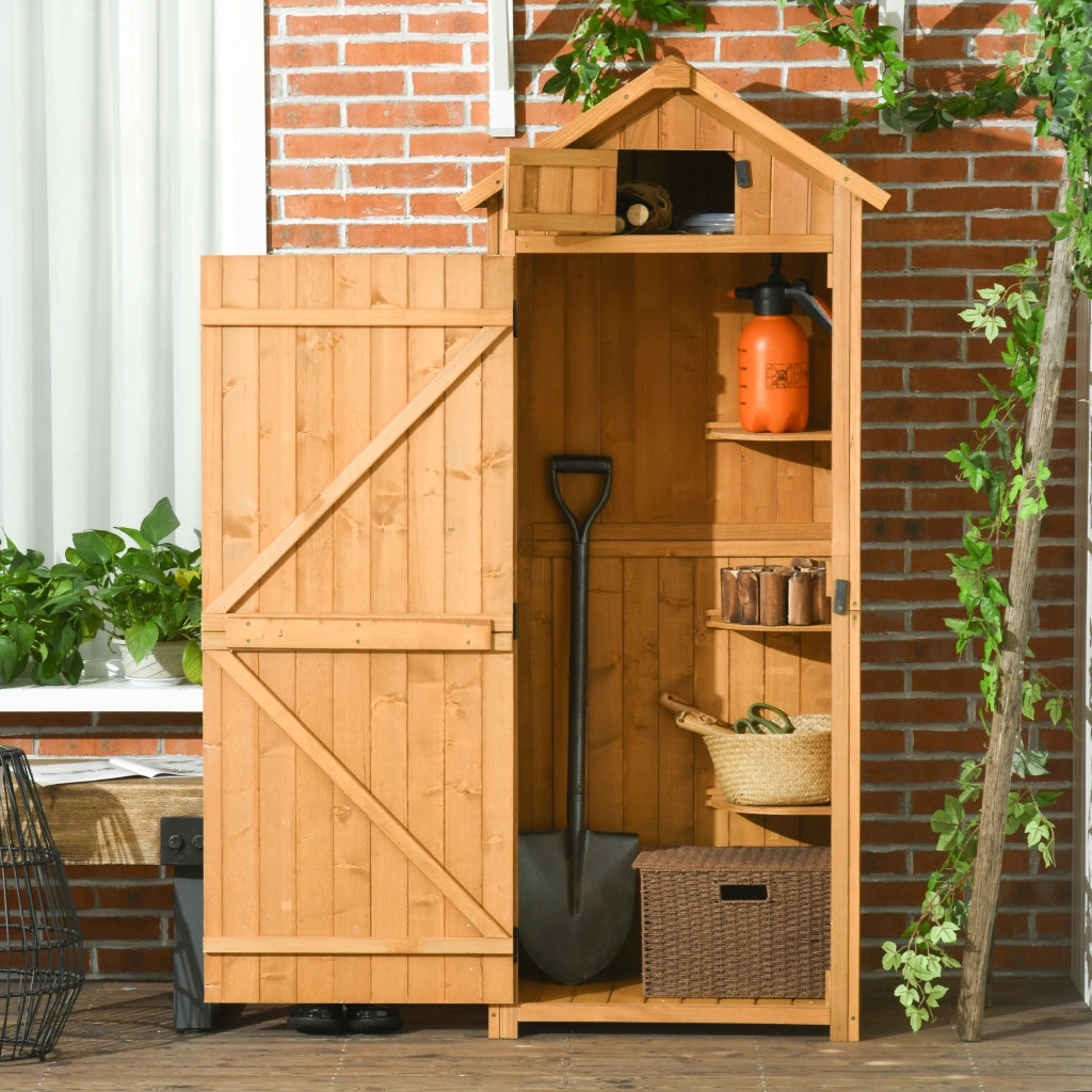 Armadietto da giardino con 3 ripiani rimovibili e finestra, per giardino, in legno, giallo, 77 × 54,2 × 179 cm