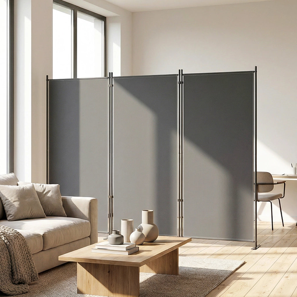 Biombo pieghevole 3 ante ¨C zephmum ¨C grigio scuro metallo 260x180 cm