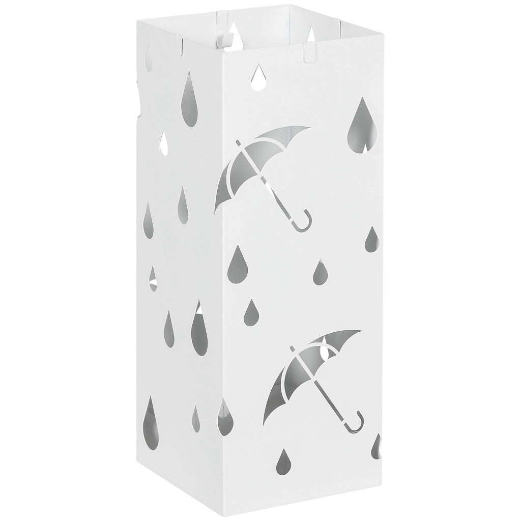Portaombrelli in Metallo con Ganci e Vaschetta ¨C zephmum ¨C Bianco 15.5x15.5x41cm