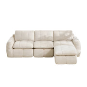 Divano modulare 3 posti - con rivestimento in chenille e pouf - per soggiorno - beige