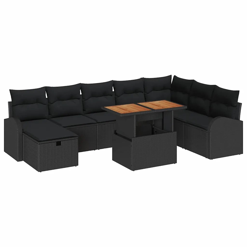 Set Divano da Giardino con cuscino 9 pcs Nero polyrattan 3359985