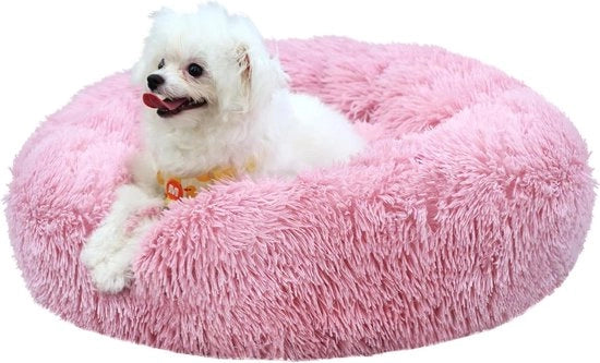Letto Rotondo per Cani e Gatti - 40 cm Rosa - Lavabile - Fondino Antiscivolo - Cuscino in Piuma - Adatto per Piccoli e Medi Animali da Compagnia