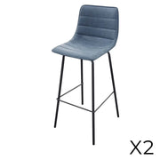 Set di 2 sgabelli da bar con schienale effetto pelle blu denim collezione NETS - Stile industriale