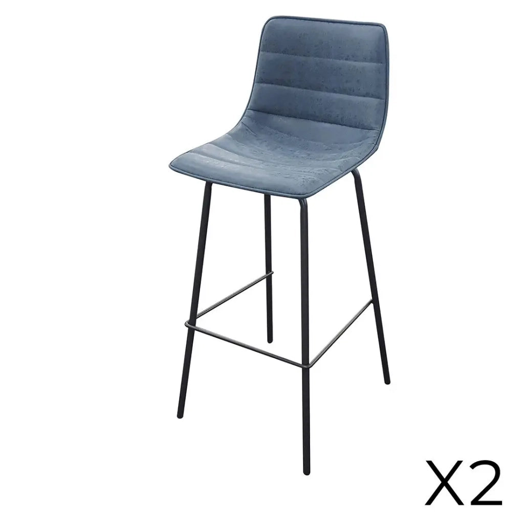 Set di 2 sgabelli da bar con schienale effetto pelle blu denim collezione NETS - Stile industriale
