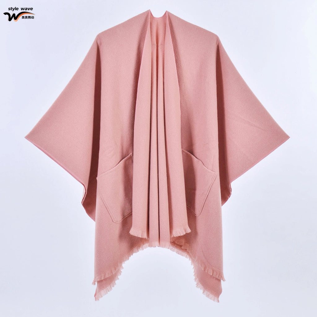 Sciarpa da donna, elegante mantello con cintura diagonale monocromatica