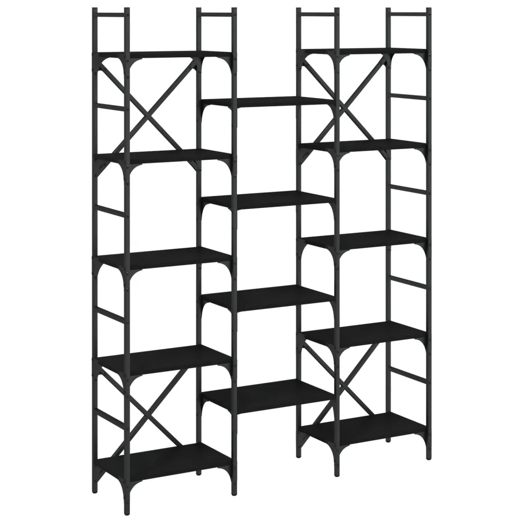 Libreria-Scaffale per Libri-Mobile di Stoccaggio Nera 127,5x28,5x172,5 cm in Legno Multistrato