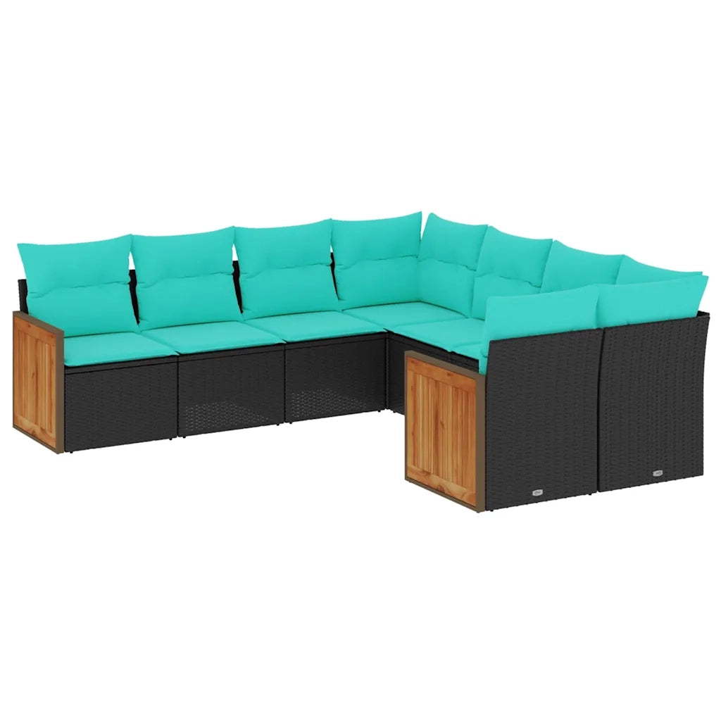 Set Divani da Giardino 8 pz con Cuscini Nero in Polyrattan 3228234