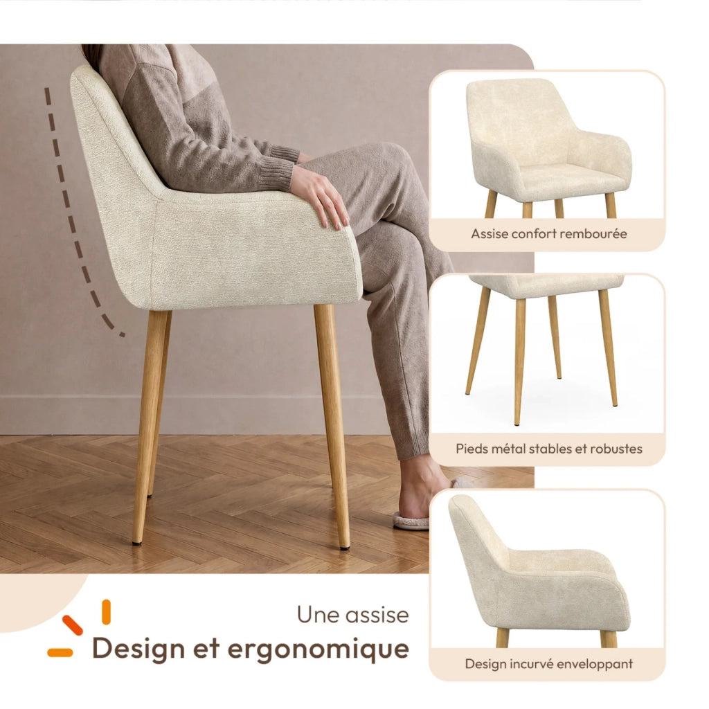 IDMarket - Set di 4 sedie RORY in tessuto chenille beige per la sala da pranzo