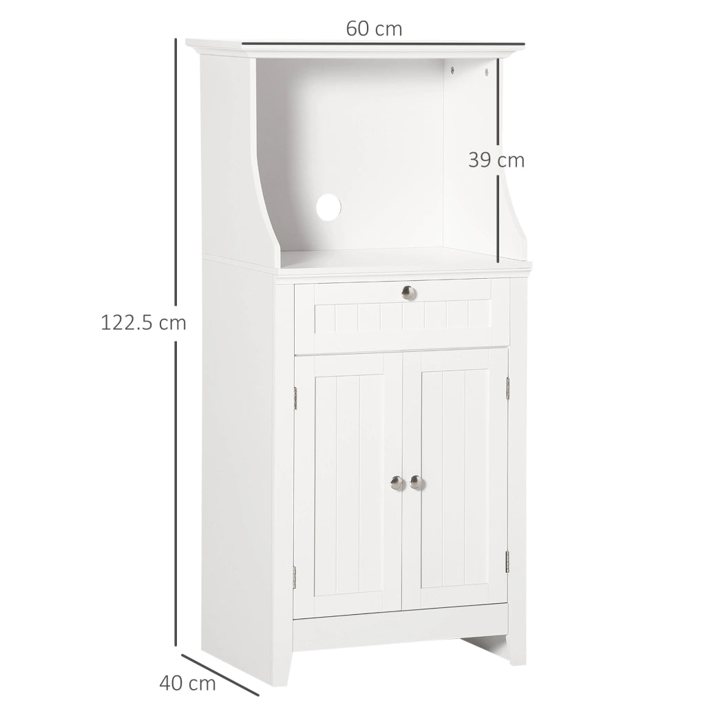 Mobile Cucina per Microonde con Cassetto e Armadietto 2 Ante. 60x40x122.5 cm. Bianco