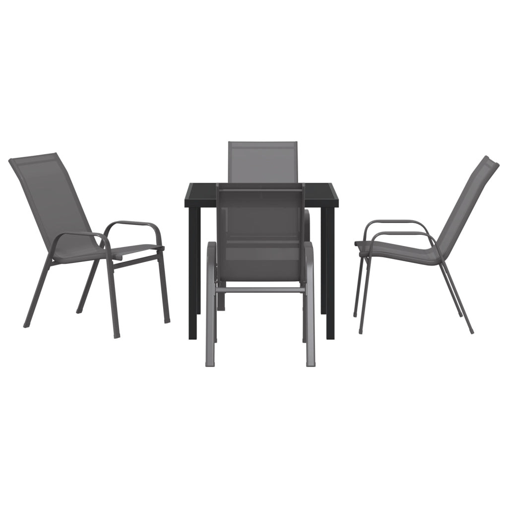 Set da Pranzo in Giardino da 5 Pezzi - Textilene Grigia e Acciaio