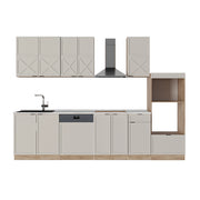 Cucina componibile Fame-Line GrigioBeige/Rovere dorato 300 cm con armadio alto, PL Marmo Vicco