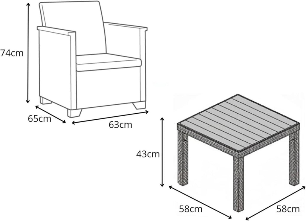 Set Tavolino e 2 Poltrone da Giardino Effetto Rattan Keter Emma Balcony Antracite