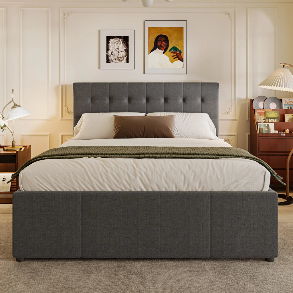 LETTO Estraibile 140x200 cm Lino Grigio con 3 cassetti