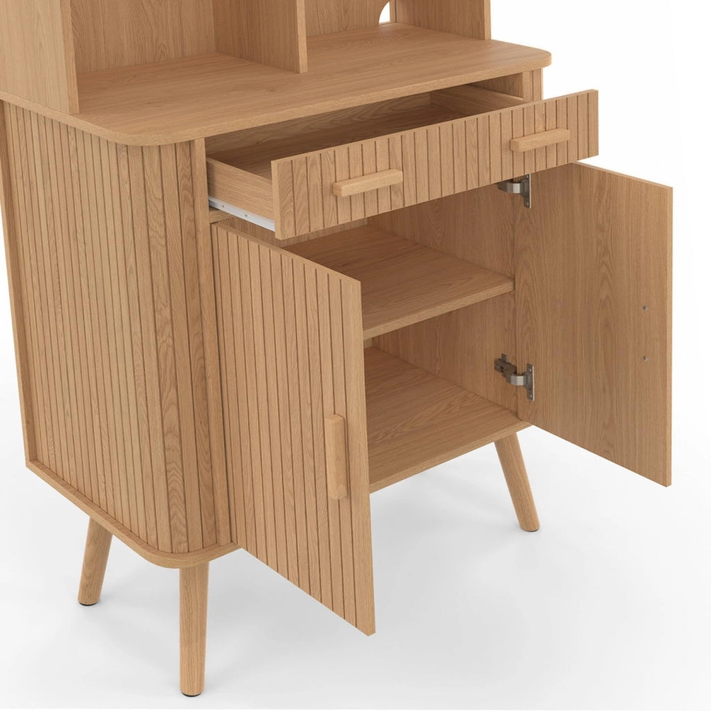 Comò da cucina ROMIE 80 CM 2 ante + cassetto con effetto doghe in legno