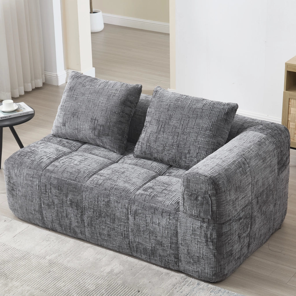Divano 2 Posti con Chaise Longue e Tasche Laterali; Cuscino Incluso; Comfort Morbido; in Ciniglia Grigio