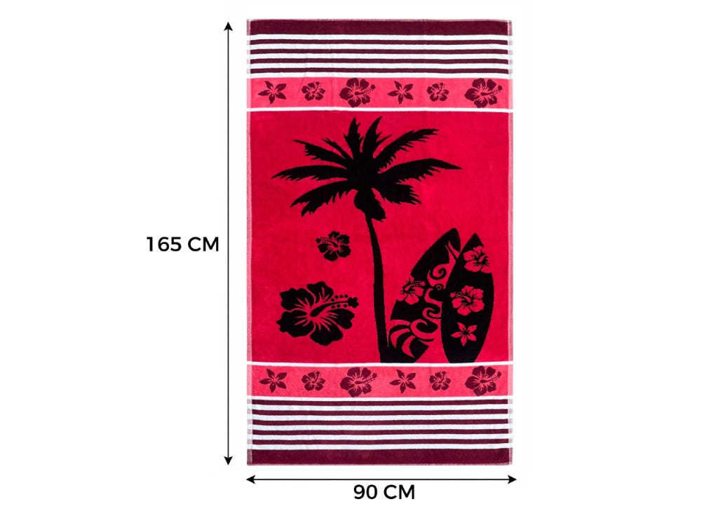 Telo Mare Jacquard Spugna Asciugamano Spiaggia Disegno Palm Beach - Telo Mare - Rosso D2