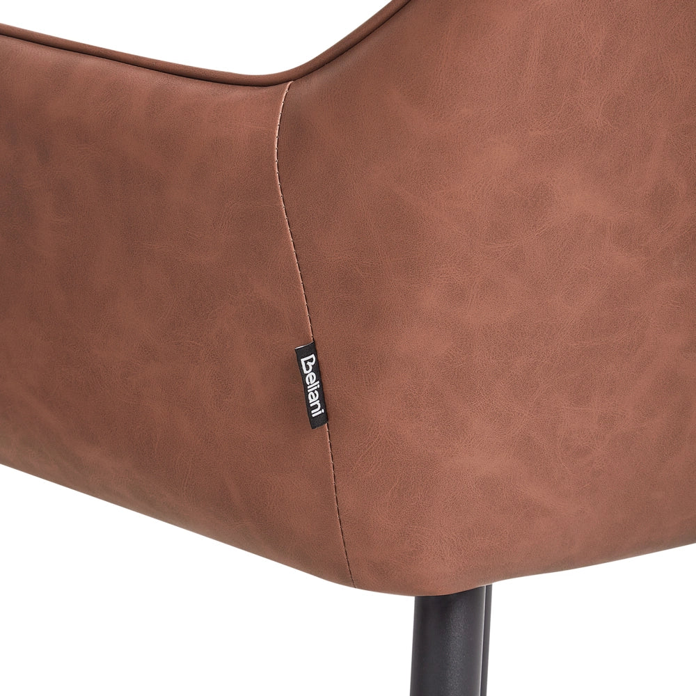 Set di 2 sedie da pranzo Braccioli in ecopelle marrone Gambe in metallo nero Rustico tradizionale