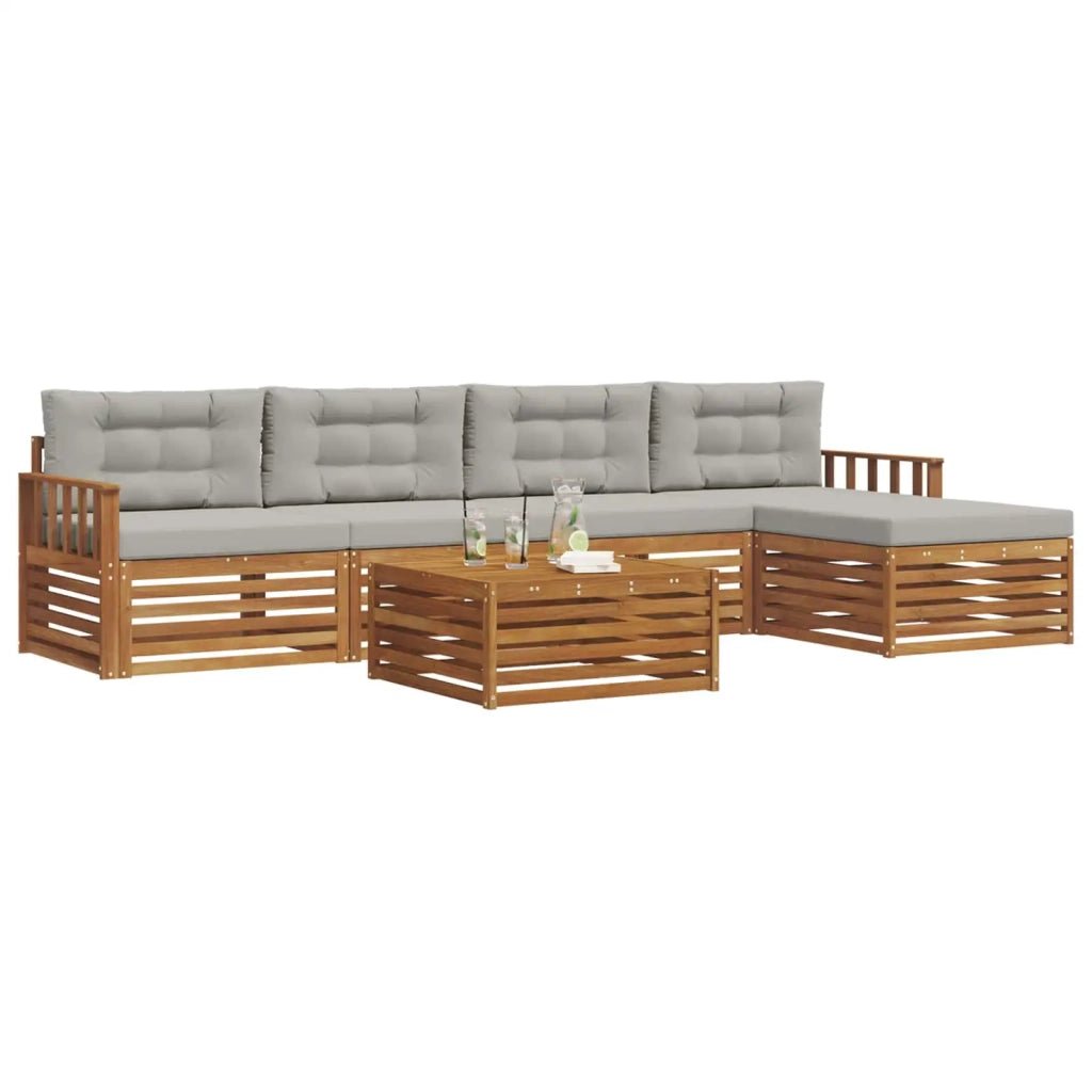 Set di divani da esterno 6 pcs Grigio Naturale e Chiaro