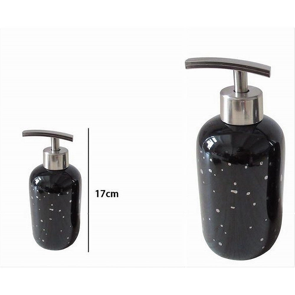 Trade Shop - Dispenser Porta Sapone Liquido Nero Macchiato Argento Bagno Moderno Arredo 59930 -