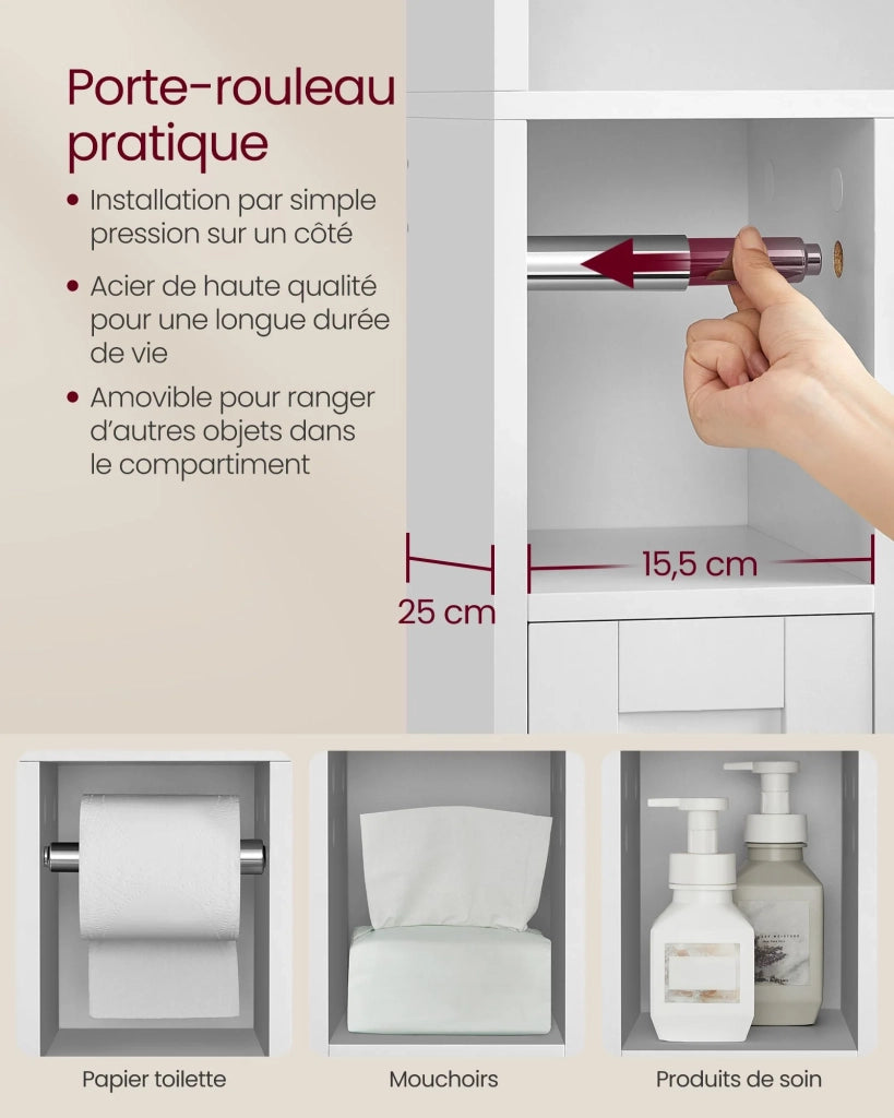 Mobiletto da bagno con anta scorrevole ripiani regolabili design salvaspazio adatto alla maggior parte dei bagni design moderno 25 x 83 x 170 cm bianco nuvola 12_0006594